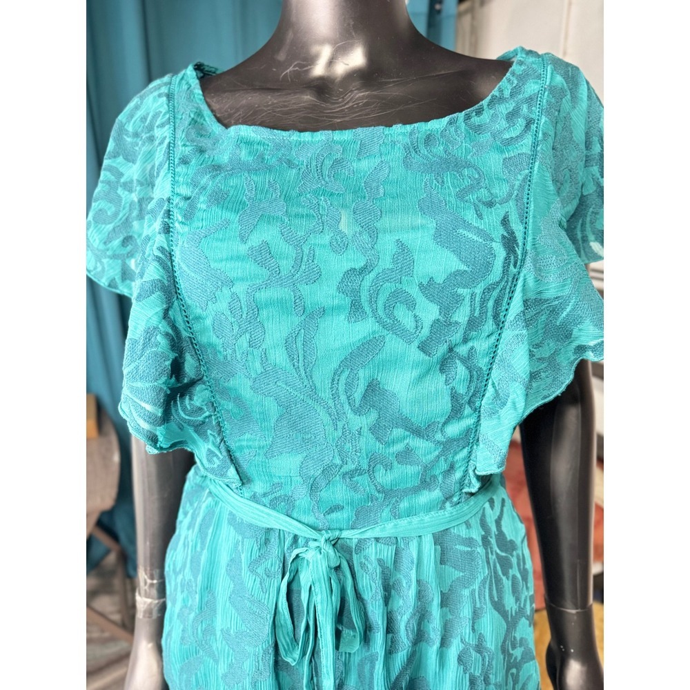 Moulinette Soeurs anthropologie Teal Lace Overlay Flutter Sleeve 14 dress - Picture 2 of 12